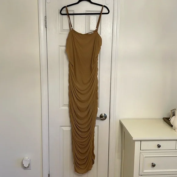 knee length dresses for ladies Beige Rochelle Mesh Midi Dress